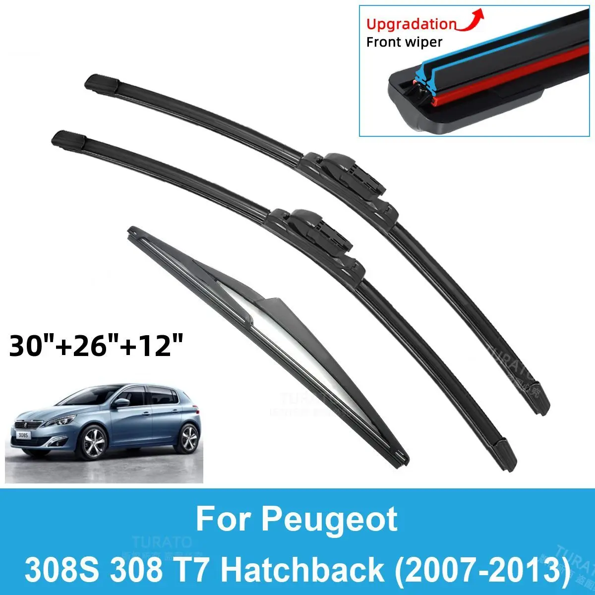 Peugeot 308  (MK1) Convertible 2007 - 2015 Aero Flat Wiper Blades main image 1