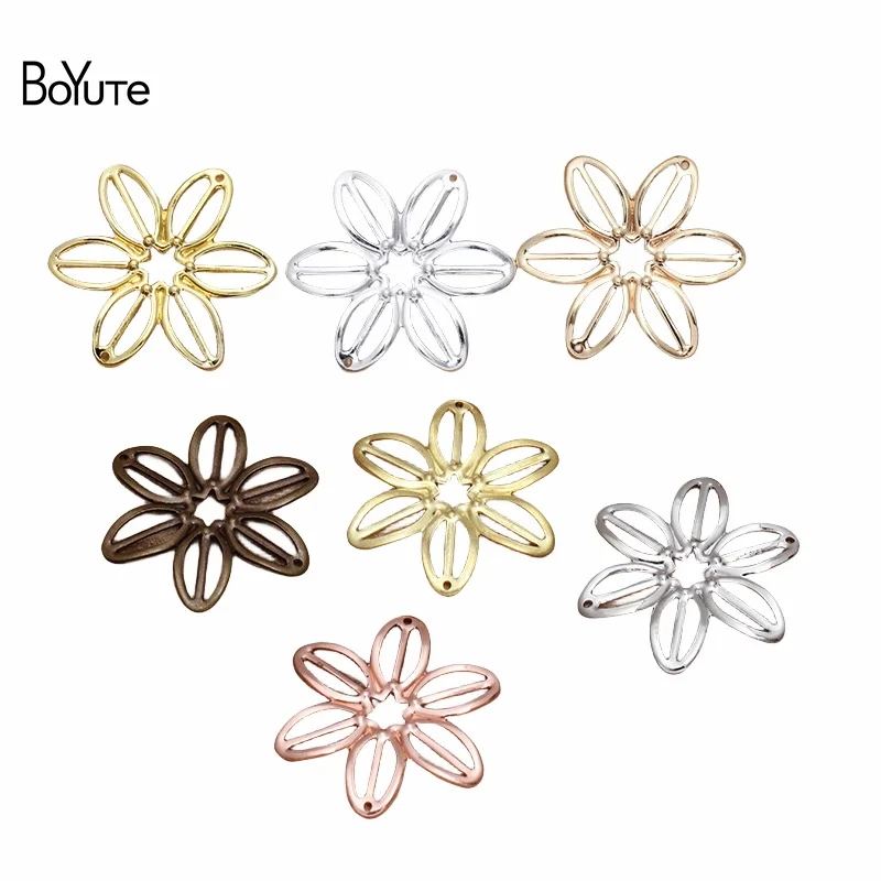 

BoYuTe (50 Pieces/Lot) 22MM Filigree Flower Findings Wholesale Stamping Brass Material DIY Jewelry Accessories