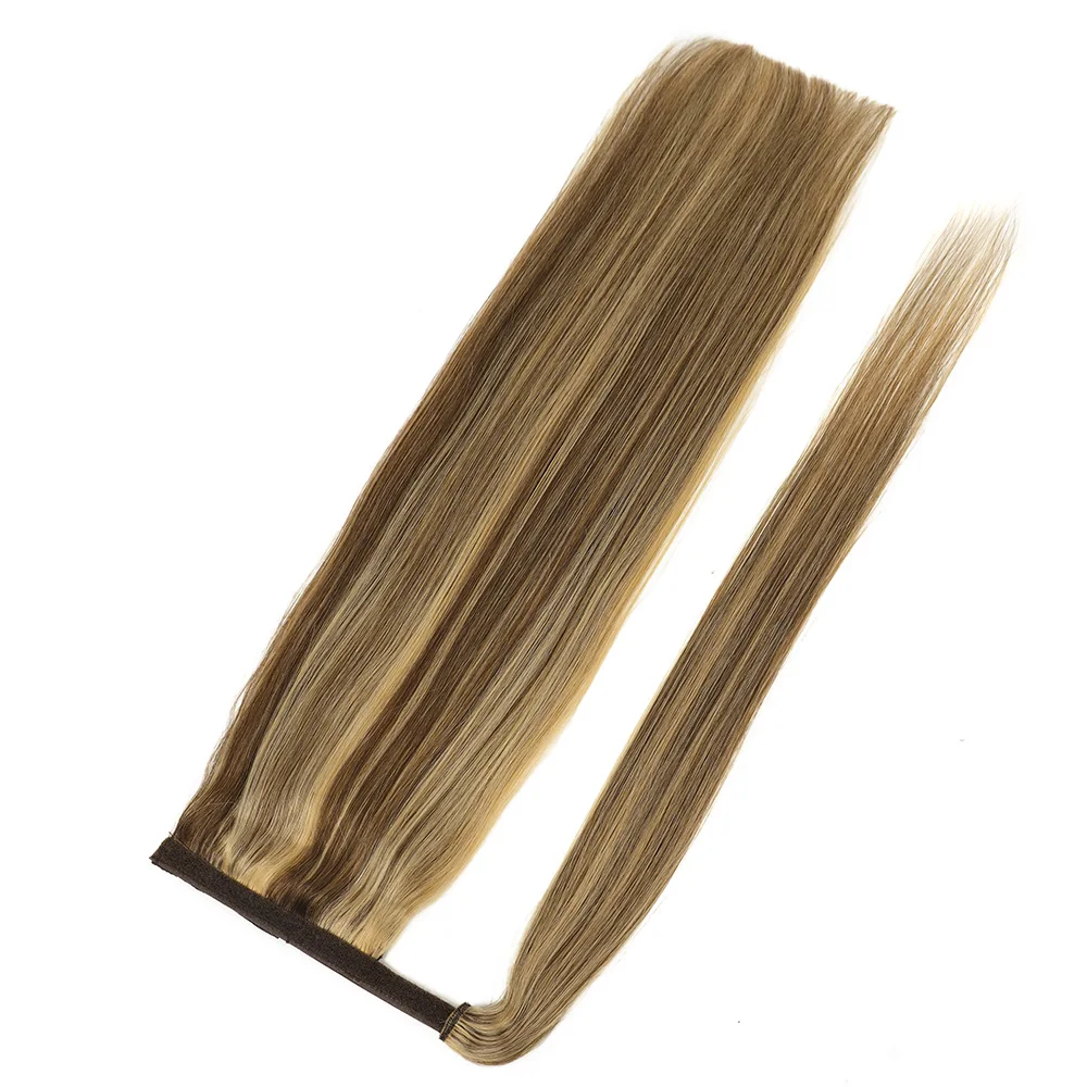 Straight Human Hair Ponytail Extensions 100% Virgin Natural Brazilian Remy Wrap Clip In Hair Horsetail Ponytail For Salon 5