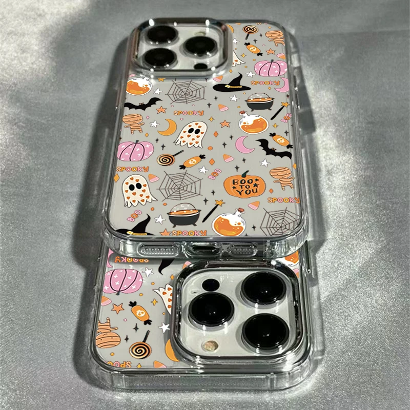 Cartoon Halloween Pumpkin Ghost Bat Transparent TPU Phone Case Cover