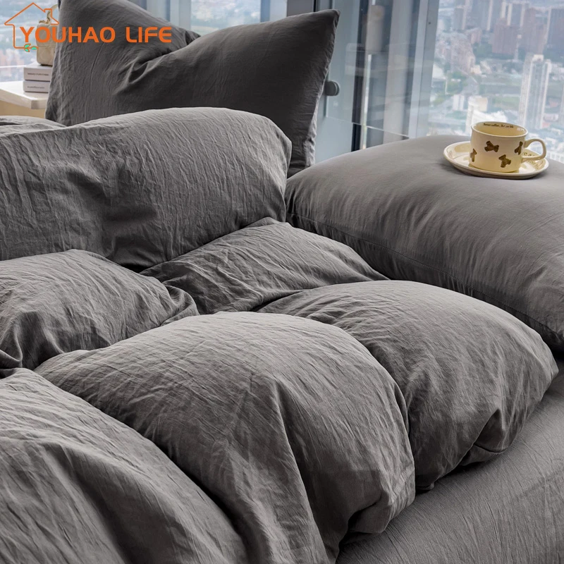Washed-Cotton-Duvet-Cover-Set-Minimalist-Style-Bedding-Set-Plain-Simple ...