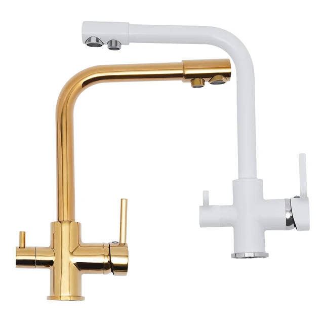 Rubinetto da cucina a 3 vie bianco/oro Rubinetto da appoggio in acciaio inossidabile adatto per case, ristoranti, hotel, cucine 6