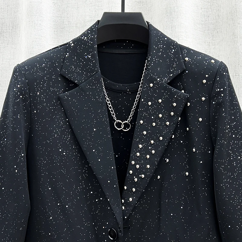 2024 Spring New Rivet Suit Men's High-End Fashionable Trendy Male Loose Comfort Single-Breasted Suit Coat Fashion Men's Clothes