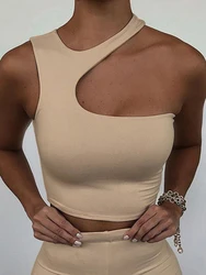 Cut Out Sexy Crop Off Shoulder Solid Skinny Sport Short Tops Women Tank Irregular Summer Tube Tops