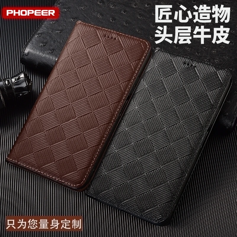 Luxury Genuine Leather Flip Wallet Phone Case with Magnetic Closure and Card Slots