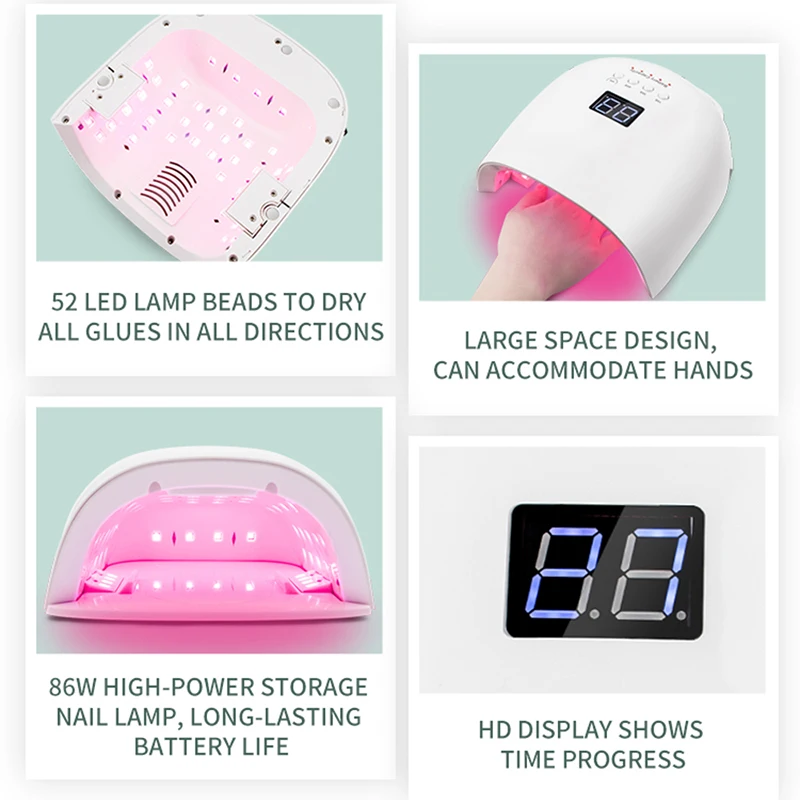 Rechargeable Nail Drying Lamp 86W Wireless Gel Polish Drying Machine Red Light Manicure with Handle Cordless Nail UV LED Lamp 6