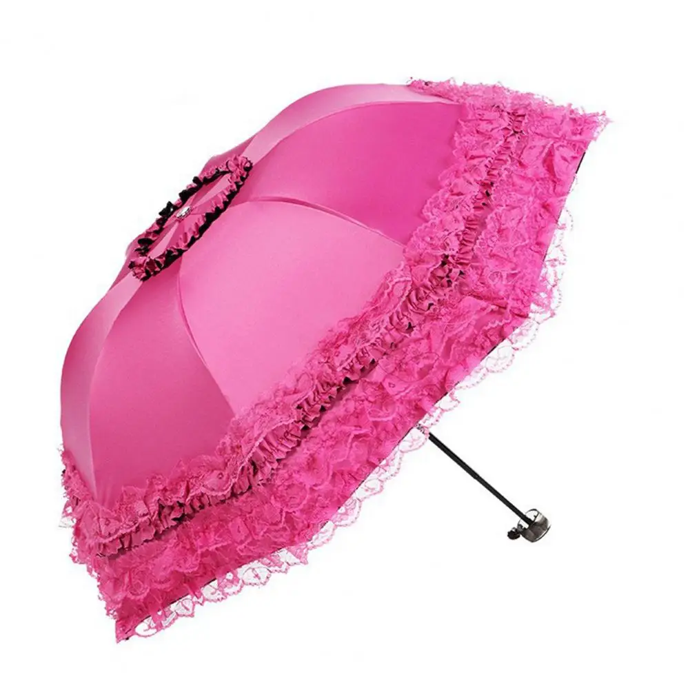 Sun Protection Umbrella Stylish Lace Folding Umbrella for Sun Protection Rain Lightweight Portable Parasol with Uv Blocking