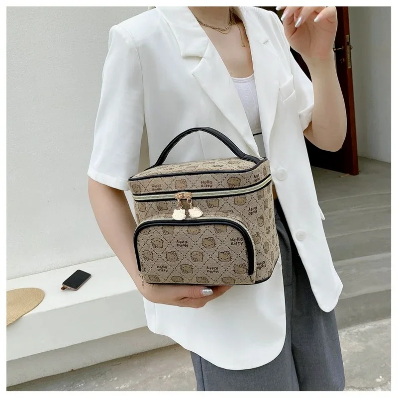 Hello Kitty Cartoon Cosmetic Bag Fresh Canvas Portable Mommy Bag Lunch Box Oxford Storage Case Purse Kawaii Box Makeup Pouch