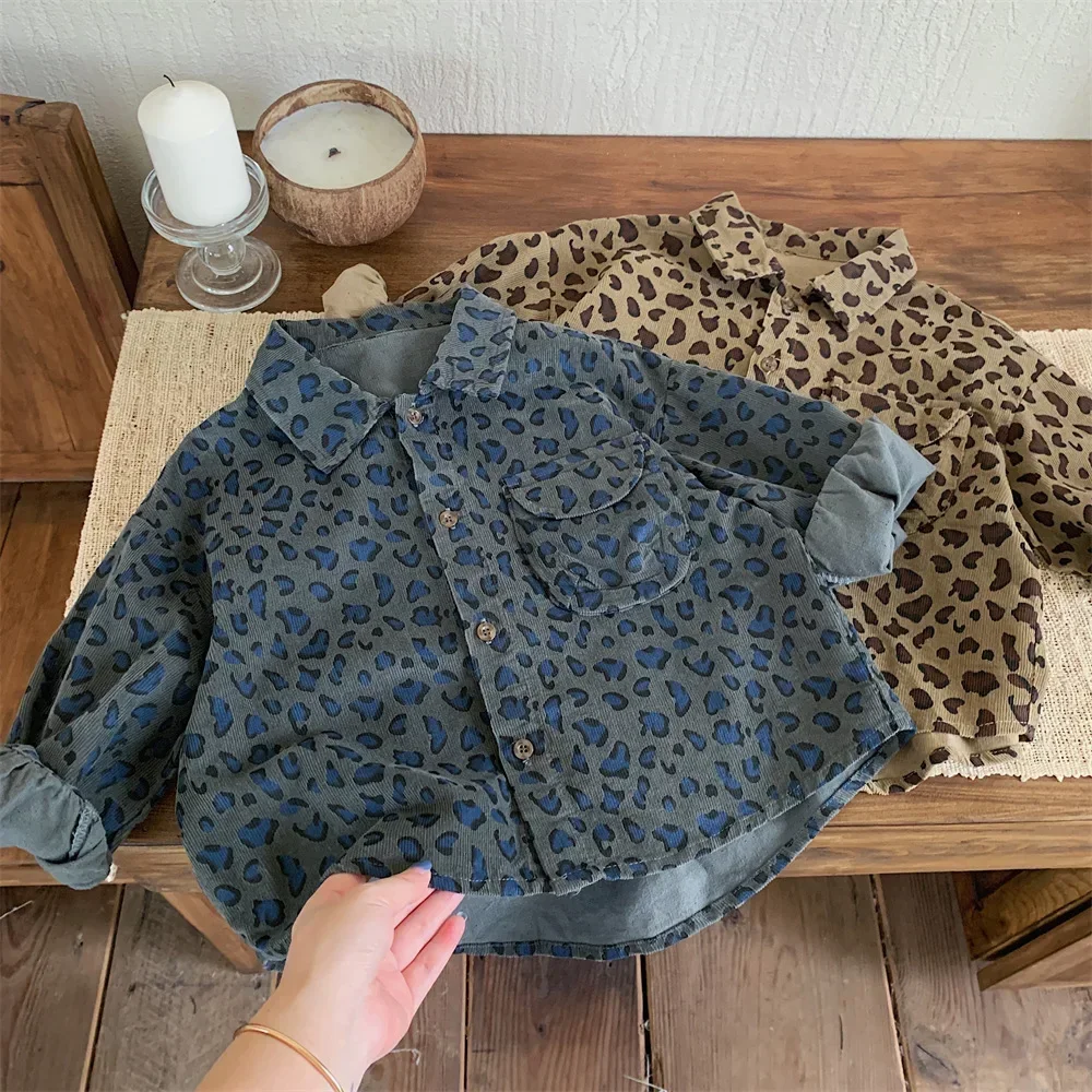 Boys Leopard Print Shirt Blouses Loose Coat Autumn Spring Long Sleeved Fashion Simple Cool kids shirts boys shirts