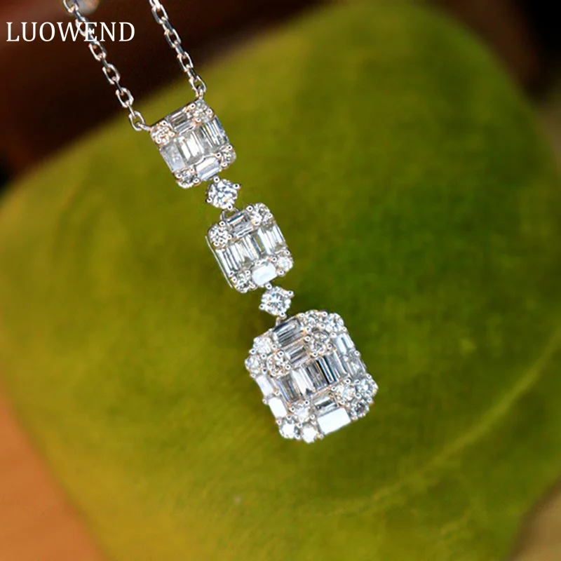 

LUOWEND 18K White Gold Necklace Luxury Fashion Design 0.90carat Real Natural Diamond Pendant Necklace for Women Party Jewelry
