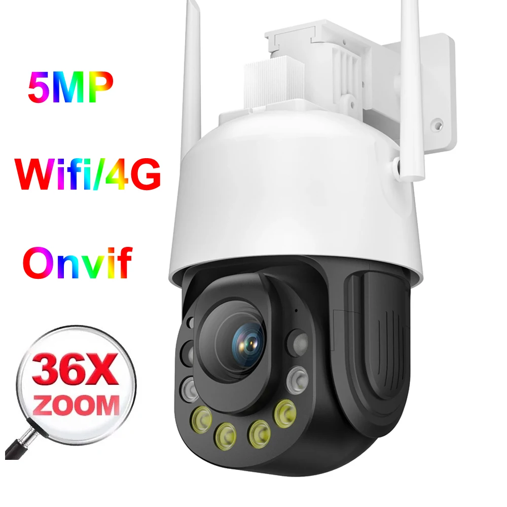 Камера видеонаблюдения ICSEE 36X с функцией ночного видения и поддержкой Wi-Fi, PTZ, 4G, Sim-карты, 120 м, 5 Мп