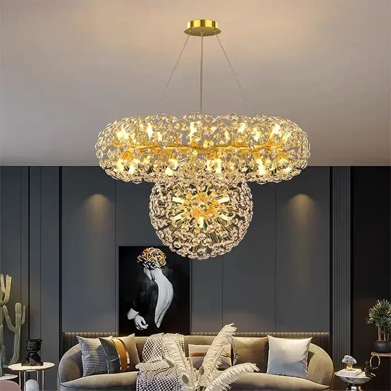 Sunflower long crystal chandelier living room bedroom hall loft indoor round light luxury golden chandelier pendant lights pendant lamp chandelier lighting