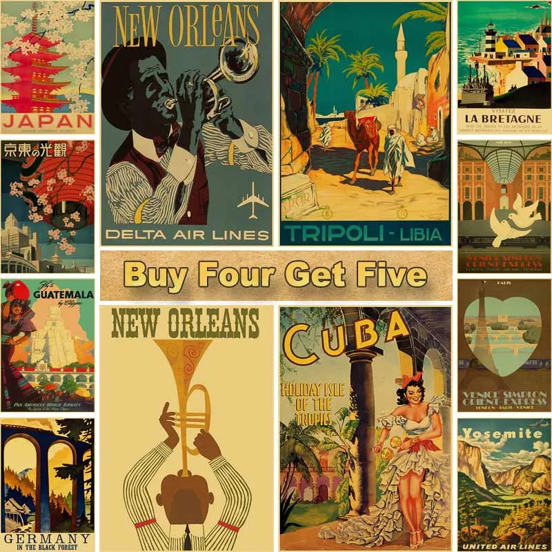 

Retro Travel Poster and Prints, Vintage Kraft Paper, Cities Collection, Art Painting, Decorative Wall , Home Decoration Mural