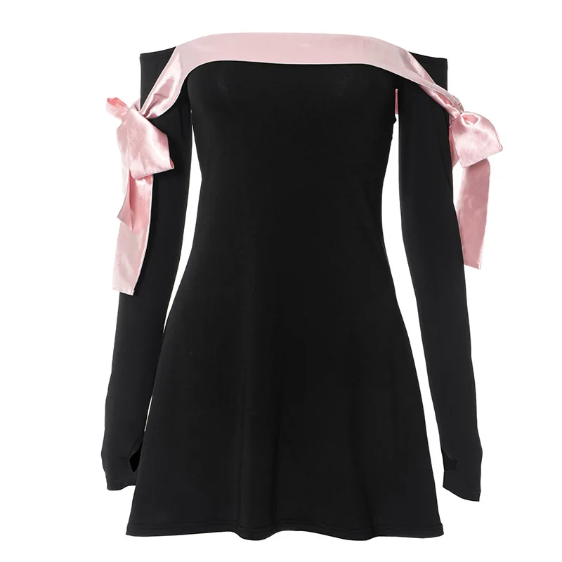JULISSA MO 2025 Autumn Fashion Strapless Long Sleeve Bow Mini Dress For Women Sexy Slim A-line Outfits Solid Patchowrk Dress New