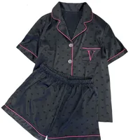 Summer Nightwear for Women: Ice-Silk Cool-Touch Short-Sleeved Premium Black Heart-Print Outerwear-Style Loungewear Fashion Set - Image 5