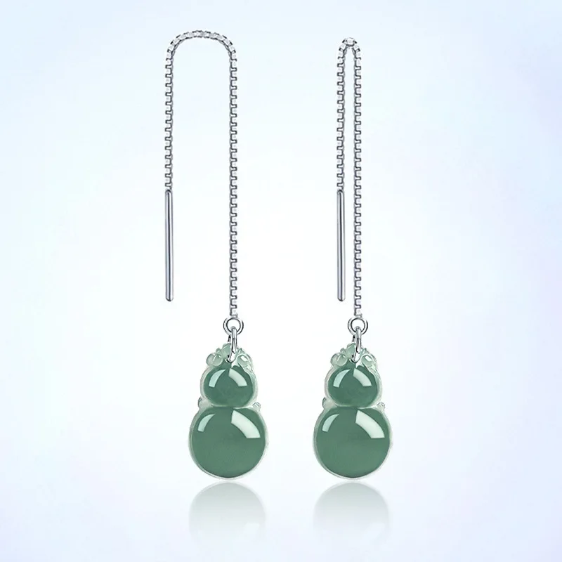 

Natural Myanmar A Jade Blue Water Gourd Earrings S925 Silver Inlaid Ice Jadeite Earline Ethnic Style Women's Jewelry Drop Ship