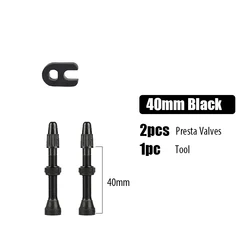 Premium Tubeless Presta Valves with Valve Core Removal Tool - Aluminum Alloy, 2 - Pack (40mm Black)
