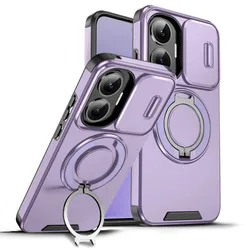 Rugged Shockproof Armor Phone Case with Magnetic Ring Holder and Kickstand for Xiaomi 17 pro (Purple)