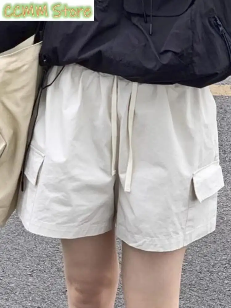 New Summer Korean Fashion Cargo Pants Women Pockets Strappy Casual Vintage Shorts Female Elastic Band Streetwear Designer Pants
