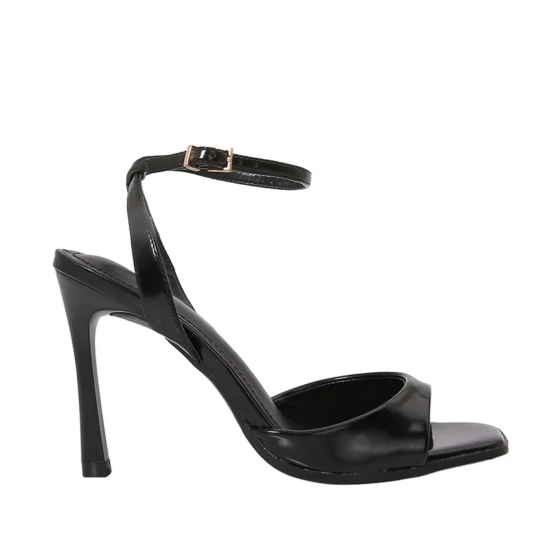 Elegant High Heeled Sandals - Designer Patent Leather Ankle Strap Peep Toe Shoes for Women