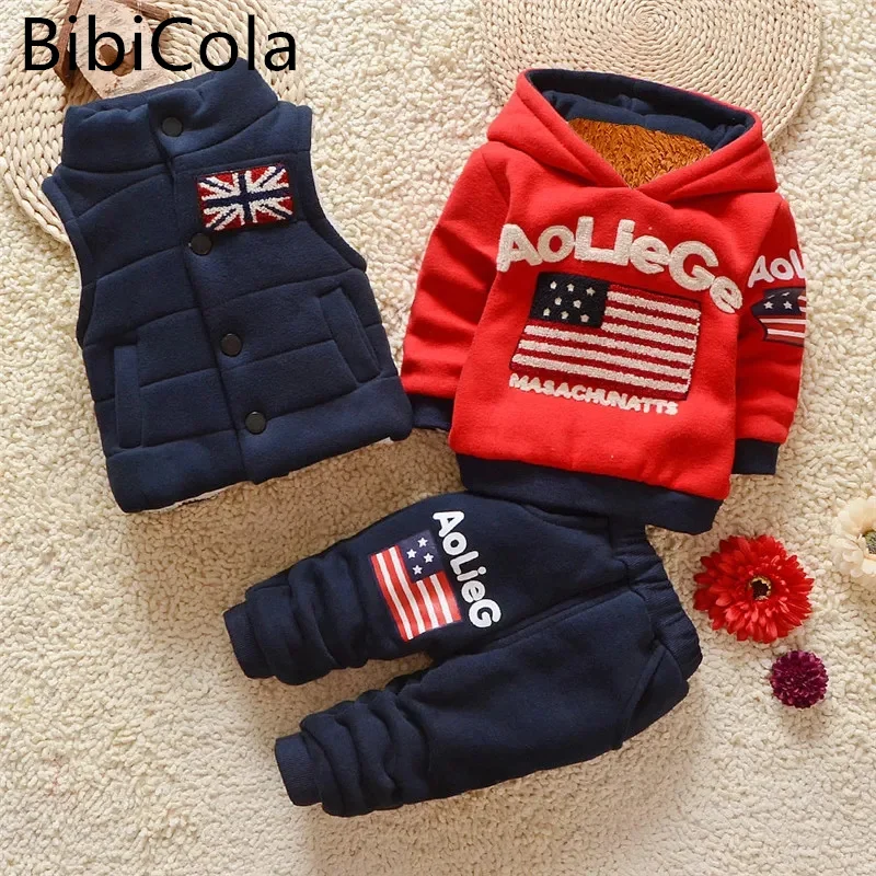 

Baby Boy Clothes Autumn and Winter Pure Cotton Thick Warm Vest Casual Hooded Sweater Fashion Print Three-Piece Baby Girl Suit