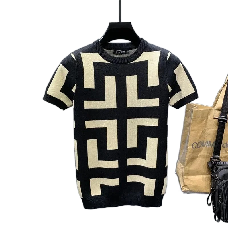 

Clothes for men Summer Knitwear Short-sleeved T-shirt Fashion Slim-fit Stretch Handsome Sweater Men's Clothing Top