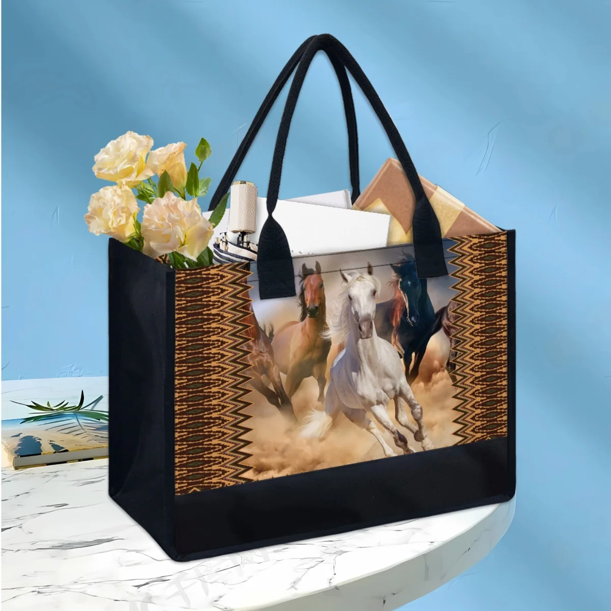 

Винтажная 3D племенная лошадь, роскошные дизайнерские сумки-тоуты, подарок для любителей животных, Модная Портативная большая емкость, сумки для шопинга 2023
