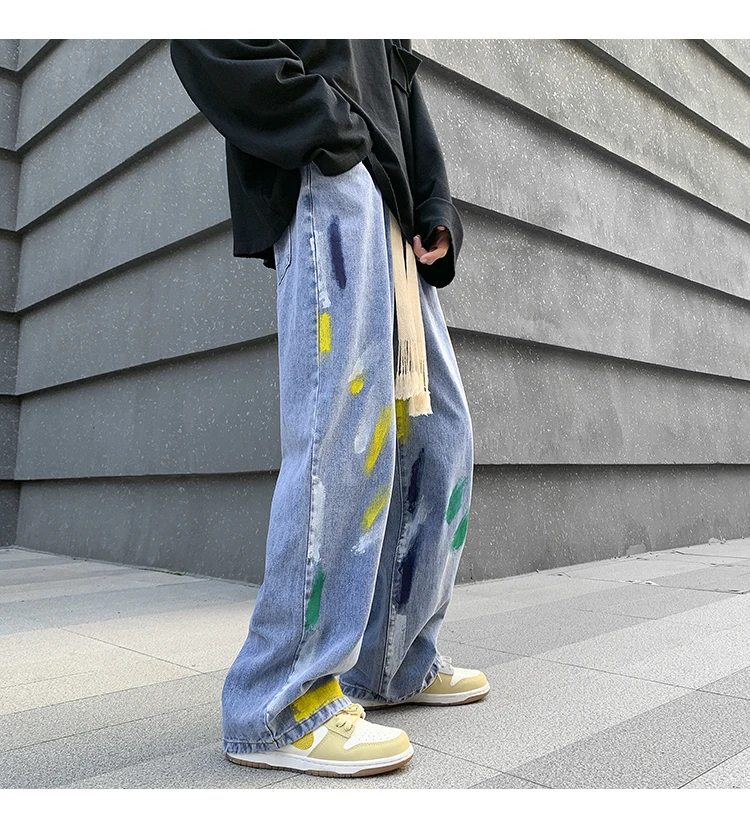 Funny Graffiti Jeans Spring New Casual Trousers Ins National Fashion Brand Hip-Hop Street Loose Couple Men and Women cargo jeans