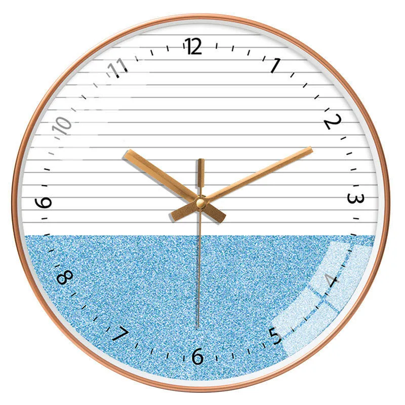 Wood Grain Simple Black Punch-free Wall Clock Golden Mute Cartoon Glass Clock Color:130J;Sheet Size:12 inch (30cm)