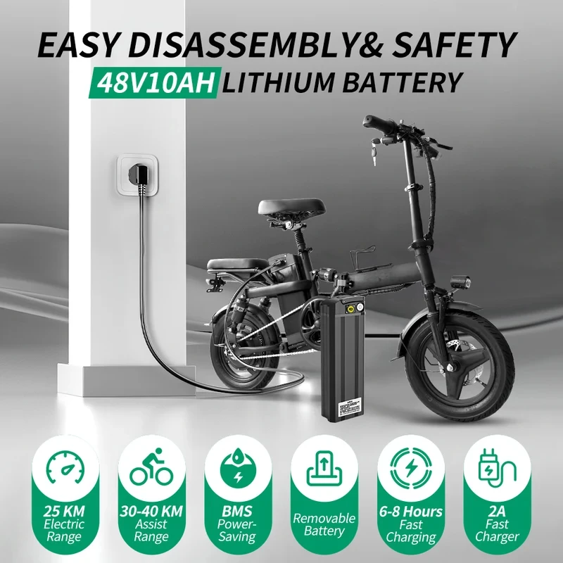 400W Electric Bike-48V 30AH Removable Battery, 35KM/H Speed, Multi-Shock Absorption, Foldable City Commuter E-Bike for Adults