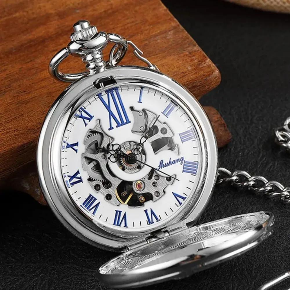 Golden Hollow Deer Pattern Vintage Double Side Steampunk Fob Clock Vintage Analog Skeleton Hand Winding Mechanical Pocket Watch