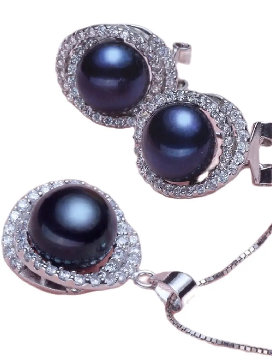 

Set of huge 10-11mm Natural Tahitian genuine black perfect pearl earring pendant