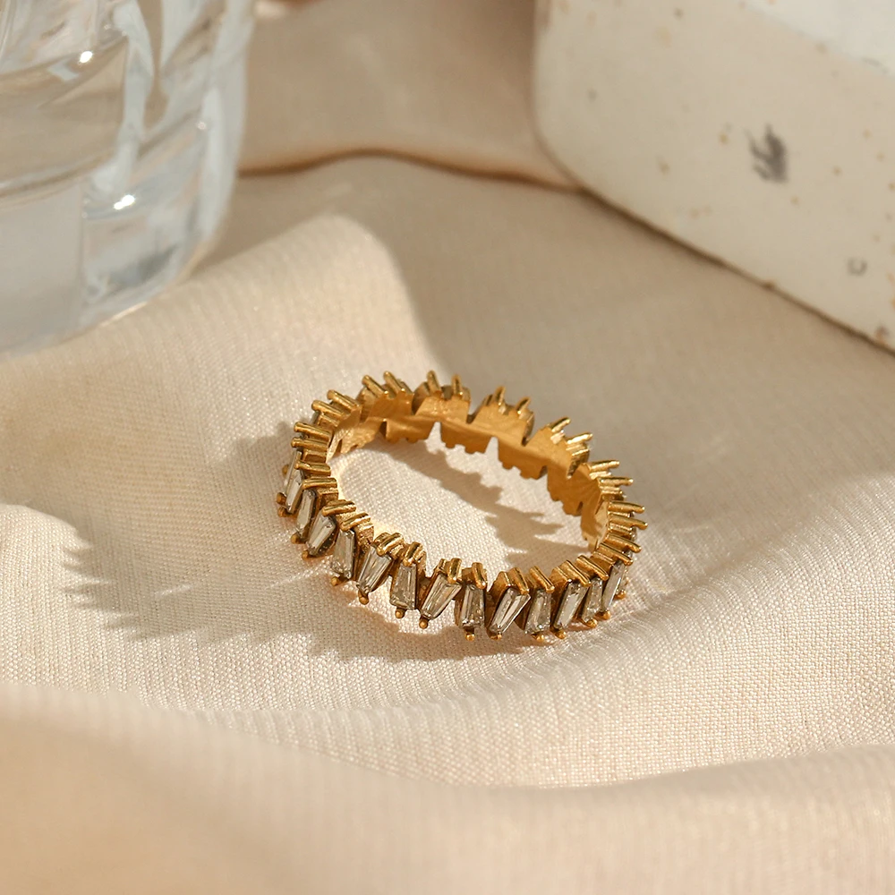 Bijoux en acier inoxydable plaqué or pour femme, bague en pierre, tressée, tongs minimalistes  36
