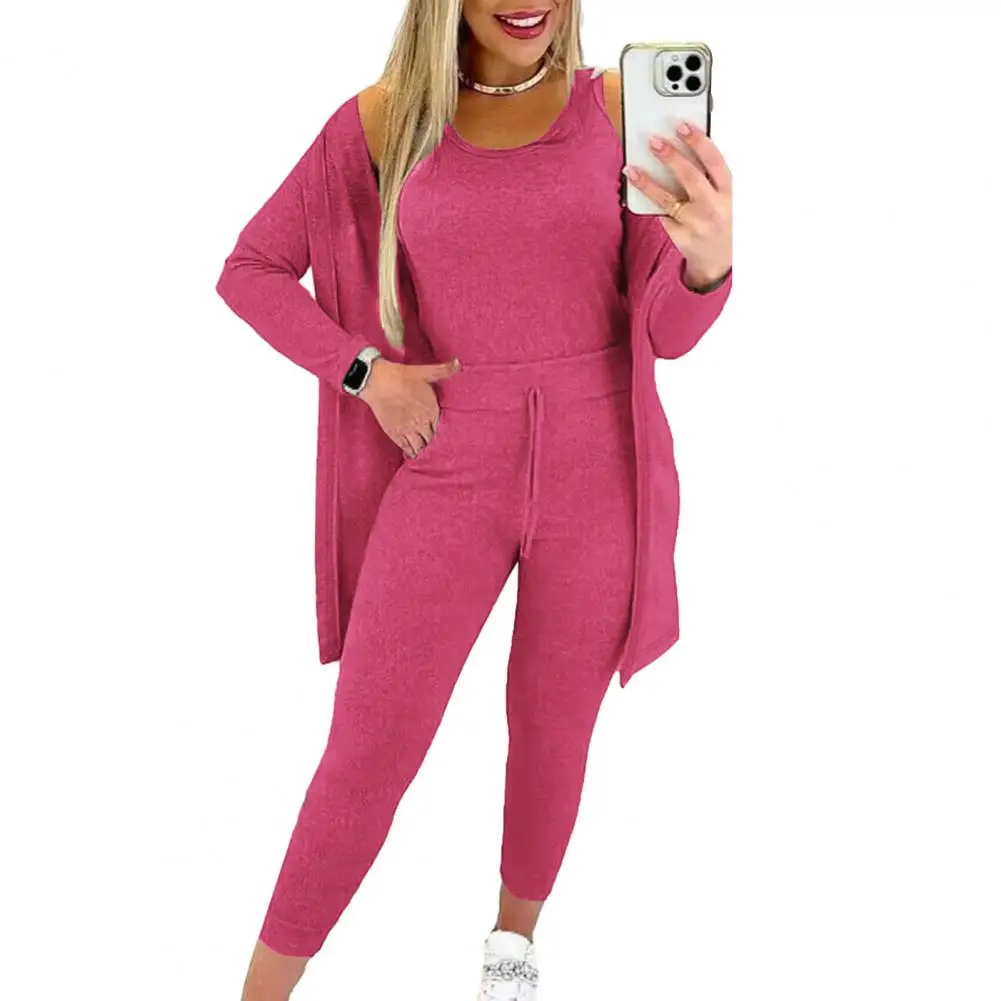 Women Outfit Women's 3-piece High Waist Sweatpants Suit With Vest Mid-length Coat For Fall Winter Sports Women 3-piece Suit