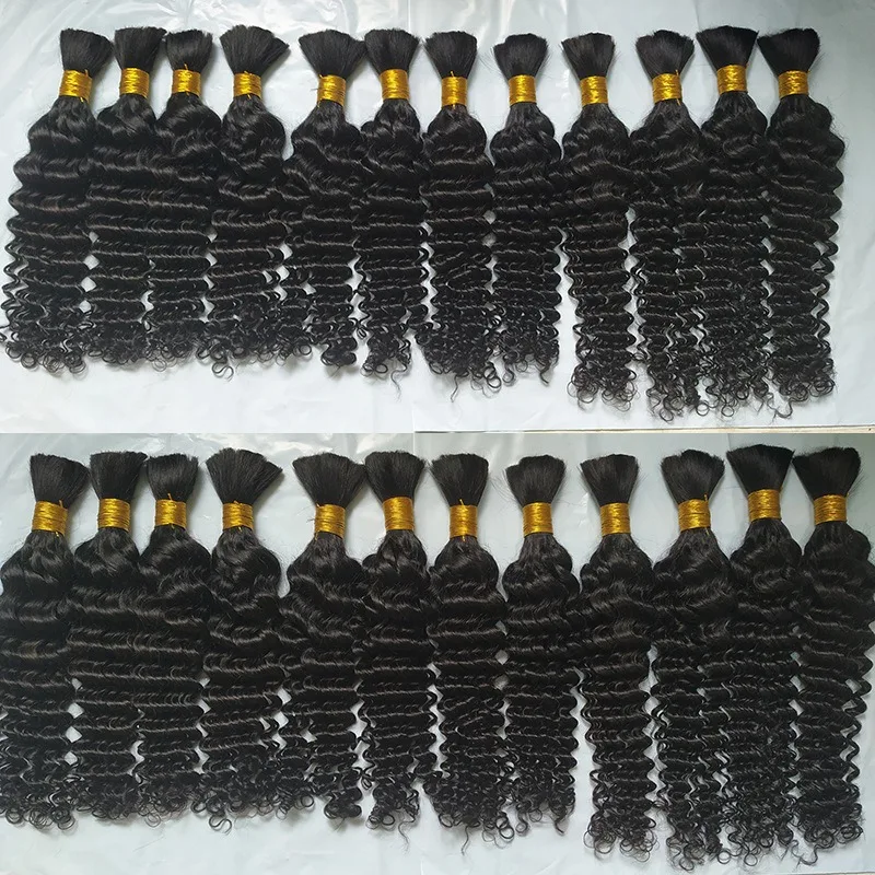 100% Human Hair Bundles For Braiding Deep Wave Virgin Hair Extensions Natural Color Braids No Weft Bulk Extension For Women