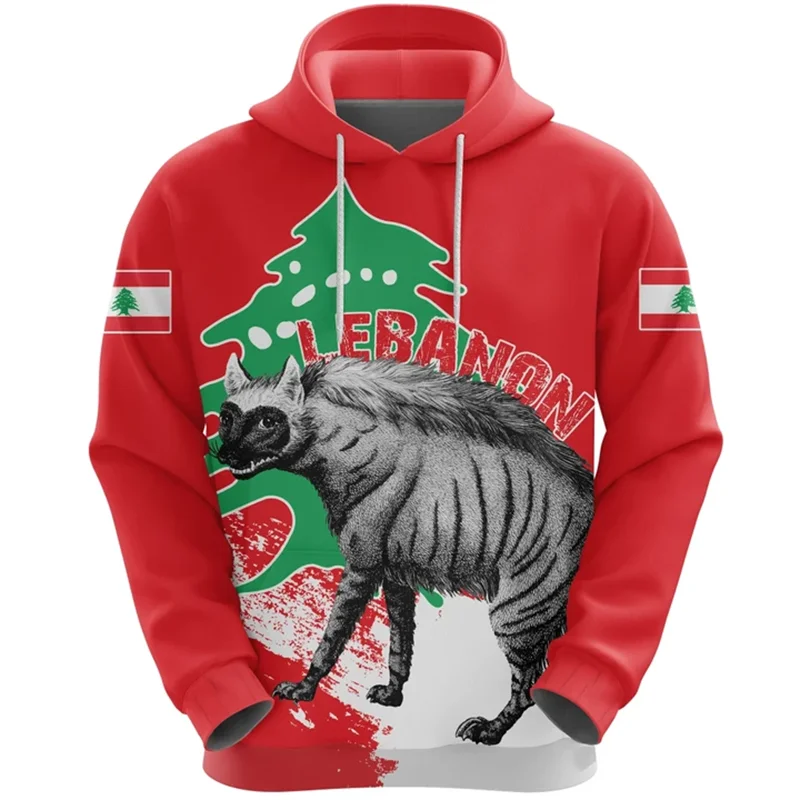 thumbnail image 1 of Sudadera con capucha con estampado de la bandera del Líbano y el mapa, emblema nacional, Cedrus Deodara, ropa informal para hombre y mujer, 1 of 5