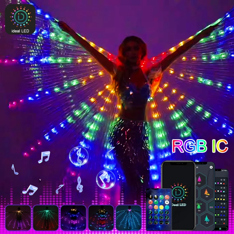 

Belly Dance LED Isis Wings with APP Remote RGB IC Butterfly Wing with Telescopic Sticks Glow Costumes Carnival Party Dress Up