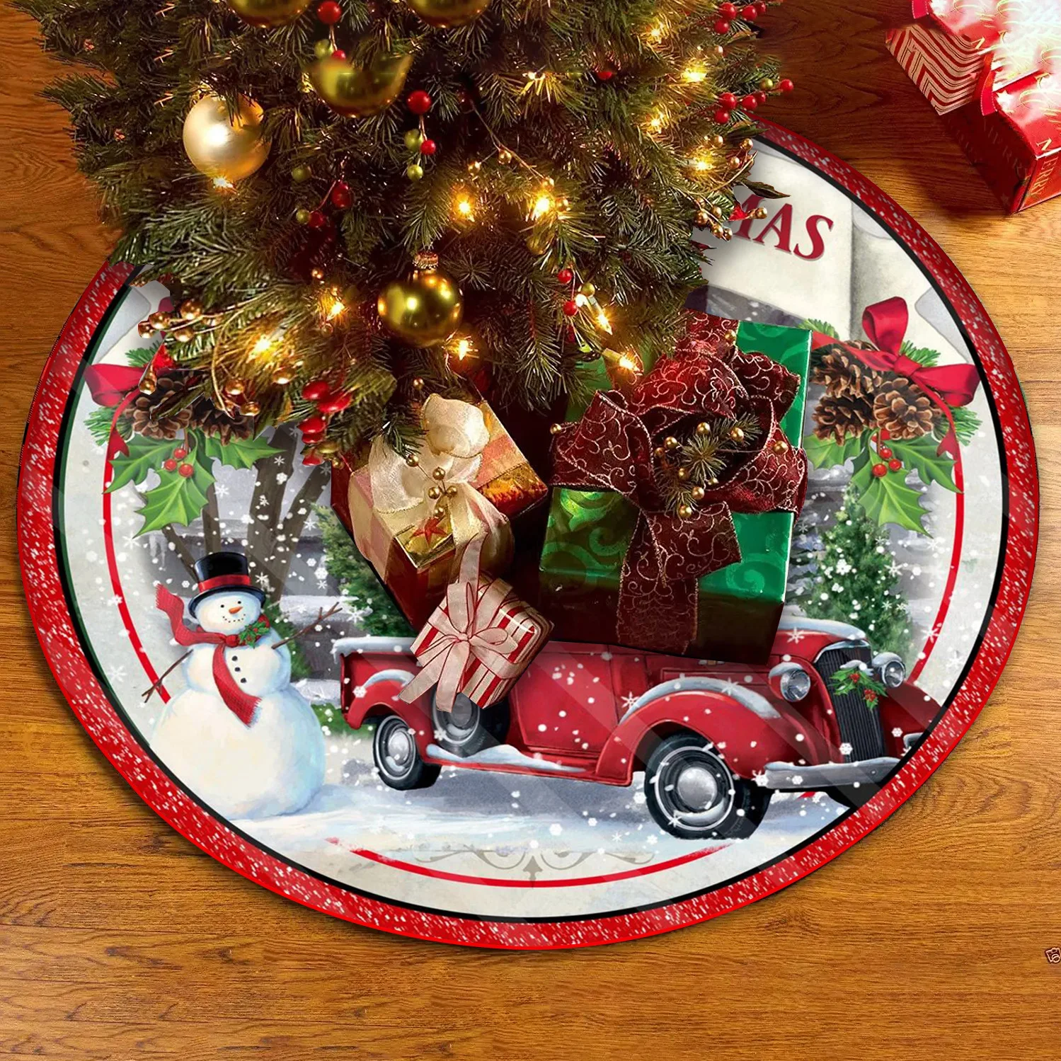 

90cm Christmas Tree Dress Snowman Christmas Tree Decoration Red Elk Santa Claus Tree Dress Christmas Tree Skirt Base Cover