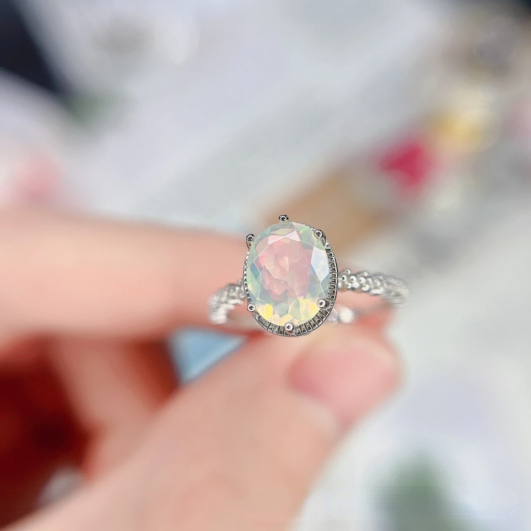 ITSMOS Natural Faceted Opal Ring S925 sterling Silver Gemstone Australian Opal 8*10mm Fashion Delicate Jewelry Rings for Women ITSMOS Natural Faceted Opal Ring S925 sterling Silver Gemstone Australian Opal 8*10mm Fashion Delicate Jewelry Rings for Women