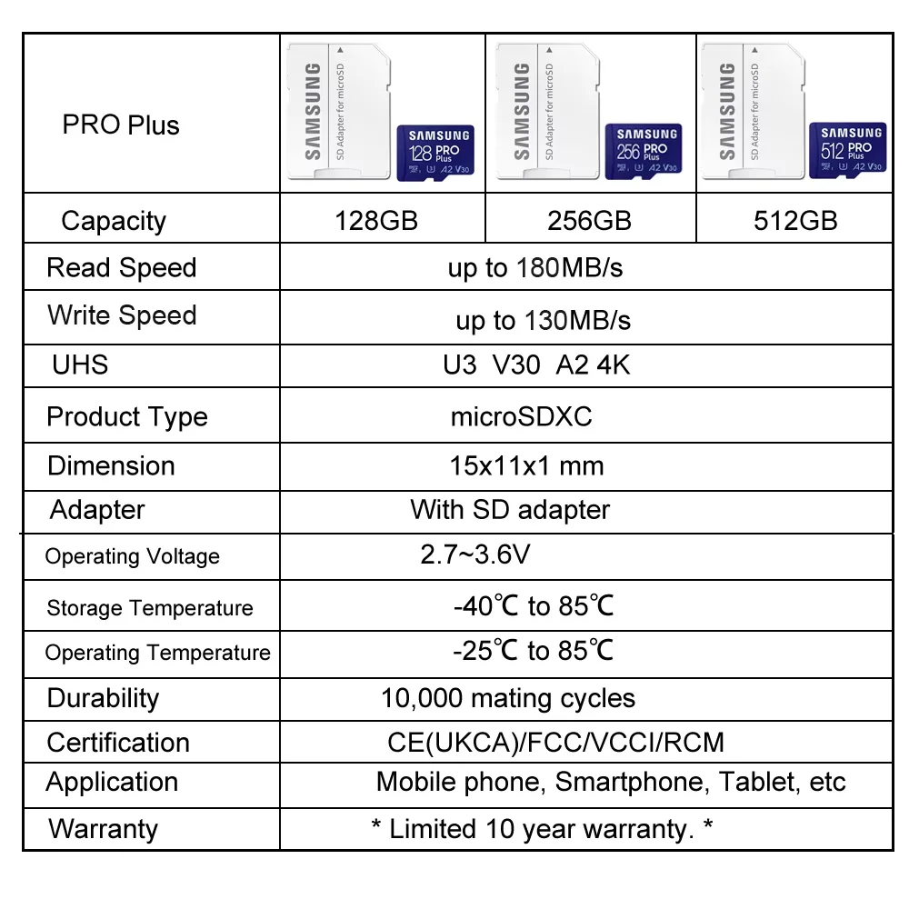 고속 삼성 PRO Endurance/EVO Plus/PRO Plus 마이크로 SD 카드 128G 256G 512G U3 A2 V30 드라이브 레코더 모니터 카메라 전용