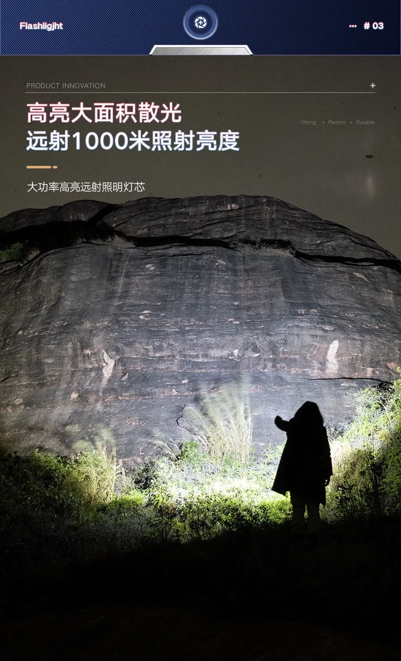 Description Picture 6 of itemFlashlight strong light rechargeable super bright small xenon outdoor household mini-portable led emergency remote spotlight