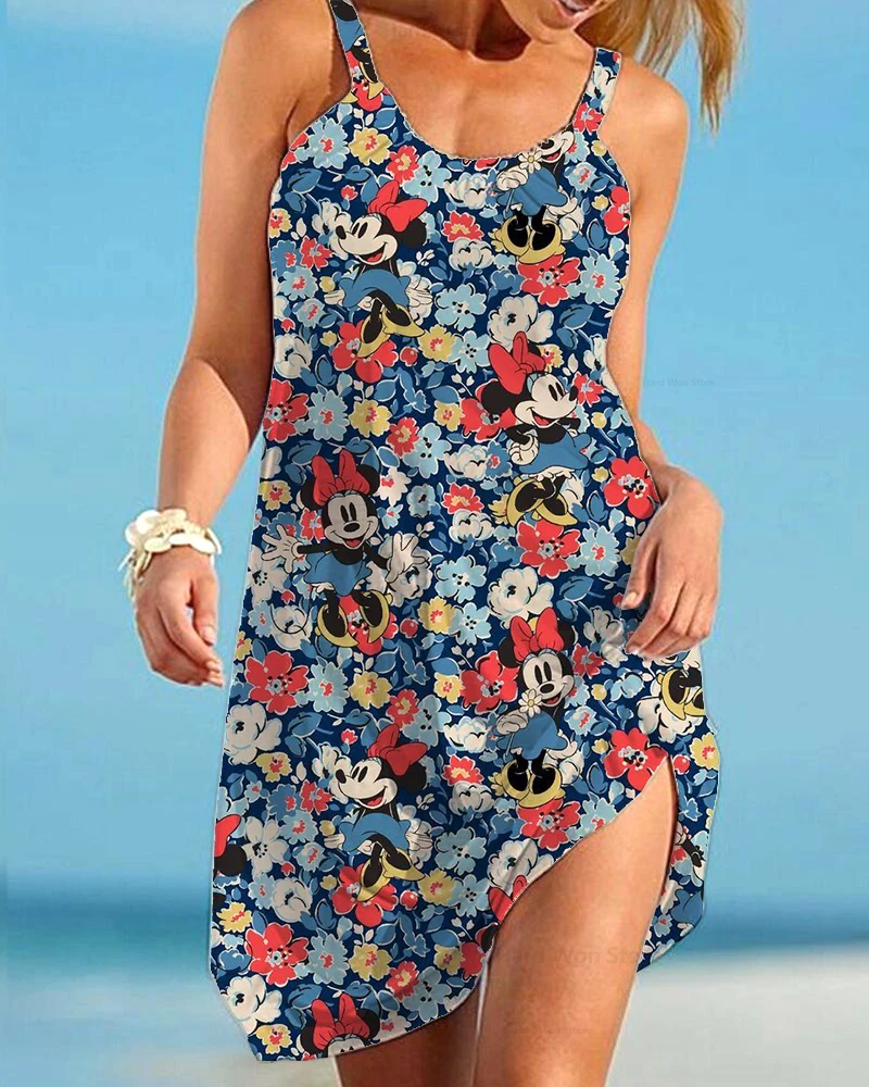 

Plus Size Women's Dresses Seaside Disney Elegant Women's Summer Dress Print Mickey Mouse Fashion Dress for Women