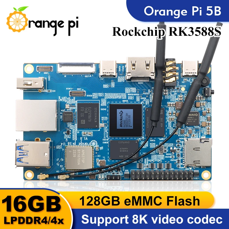 Orange Pi-5B +   ġ, 16GB Ram, RK3588S, 128GB EMMC º, WIFI + BT  , Orangepi 5 B ̱  ǻ