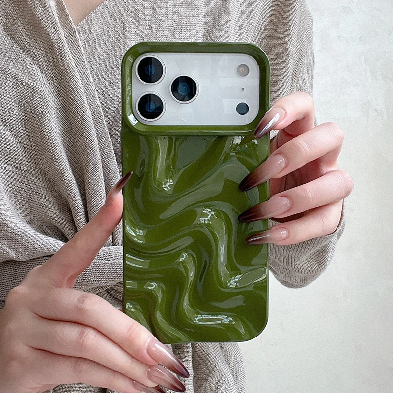 Elegant 3D Glossy Wine Red Wavy Texture Phone Case