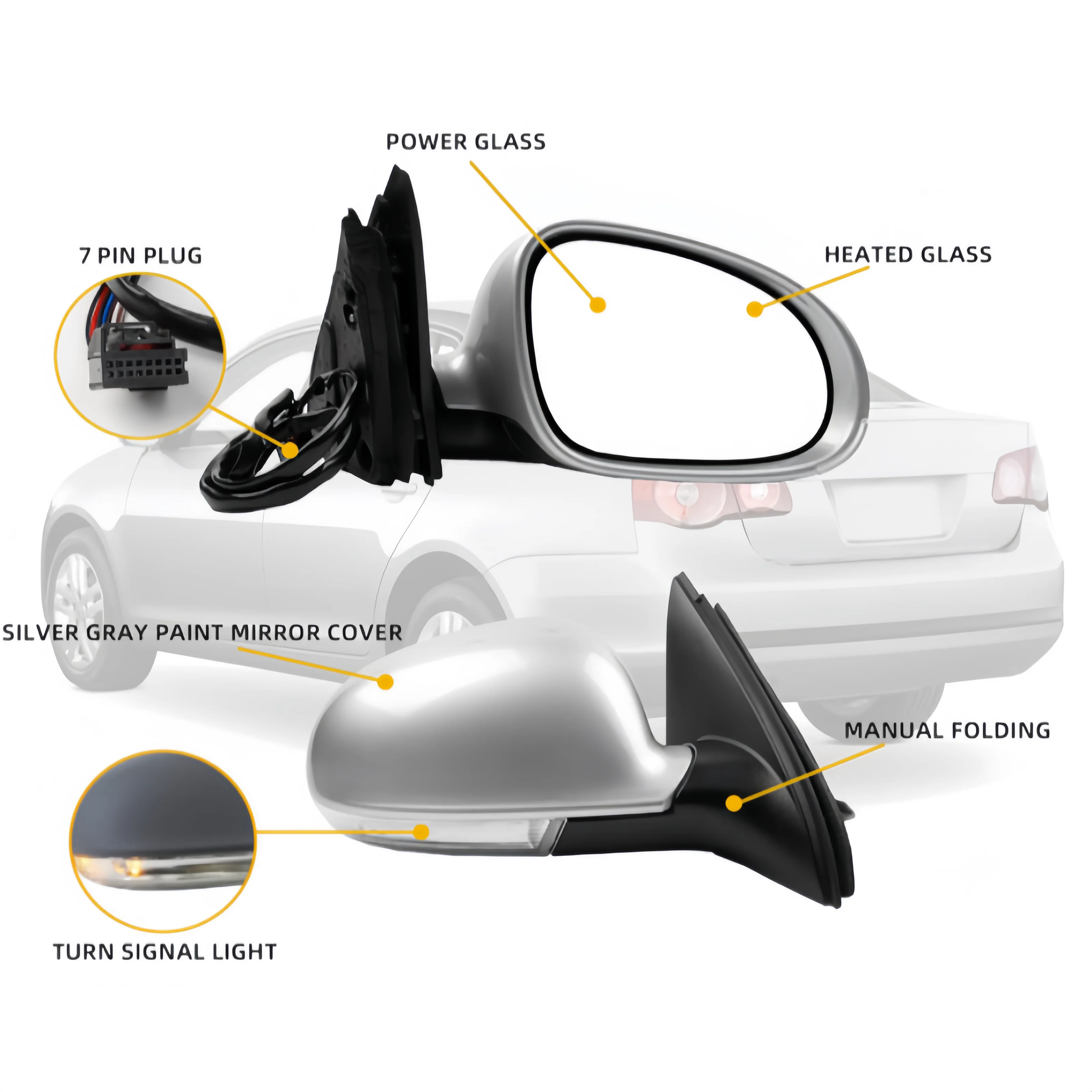 자동차 부품 차량 외부 후방 거울 사이드 리어 뷰 미러 어셈블리 VW 제타 5 V MK5 세단 버전 2006 2007 2008 2009용