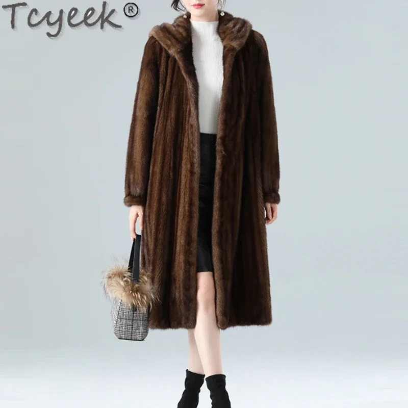 

Tcyeek Winter Coat Female Whole Mink Fur Coat Women Clothes High Quality Hooded Warm Long Fur In One Coat Female Casaco Pele