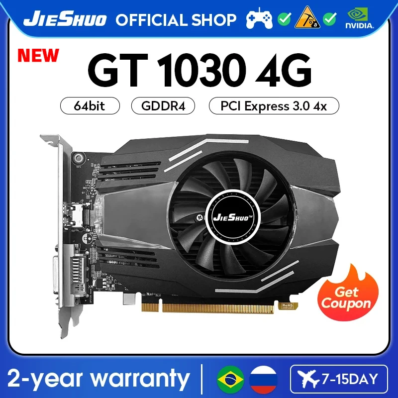 

NEW JIESHUO NVIDIA Video Graphics Card GT 1030 4GB Desktop DDR4 GPU 64-BIT PCE 3.0, 4X GT1030 4G Computer Games Office KAS RVN