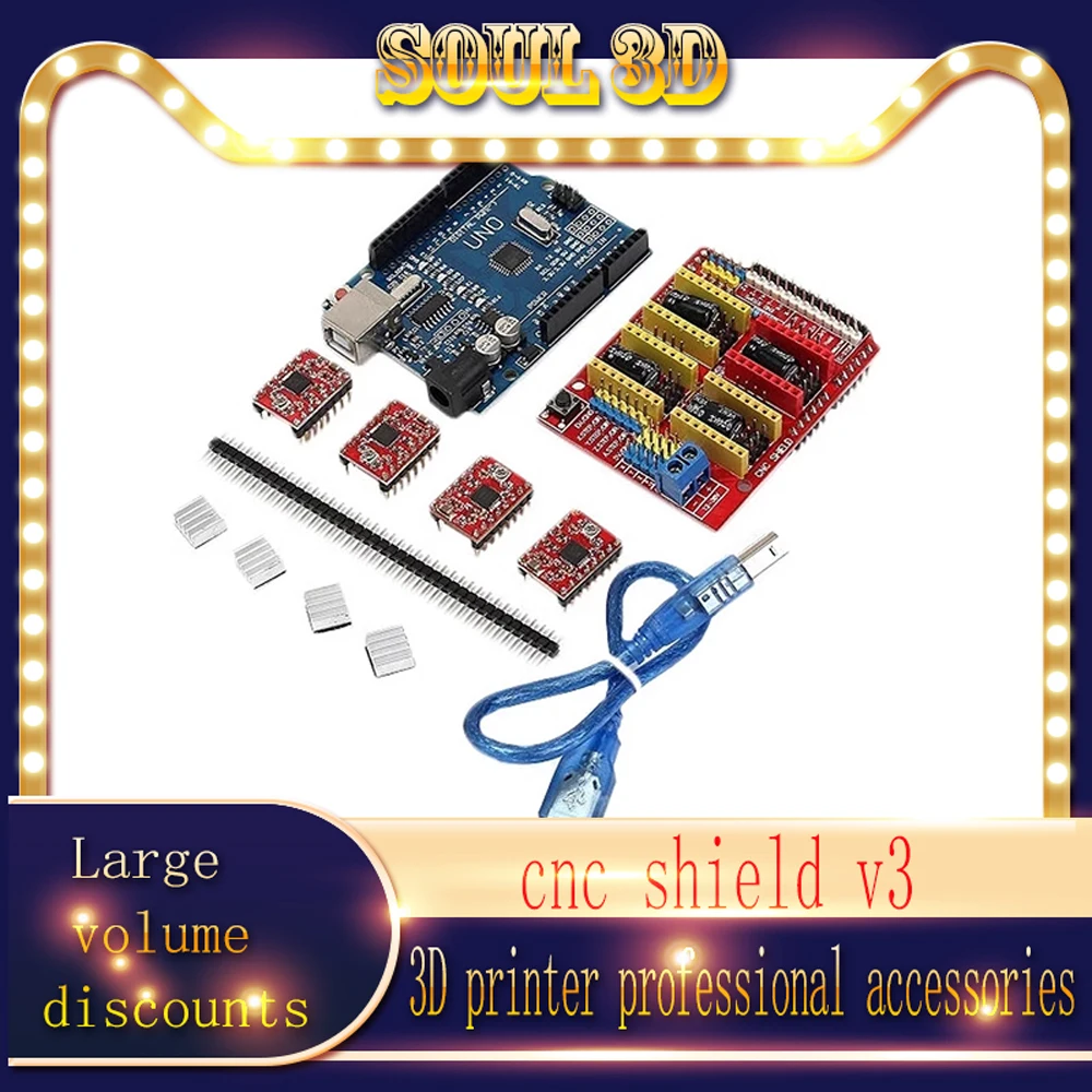 Disc CNC shield v3 engraving machine expansion board kit 4988 driver board suitable for UNO R3 engraving 3D printer accessories cnc shield v3 engraving machine 4 lead nema17 stepper motor 42 motor 4pcs a4988 driver expansion board r3 3d printer parts