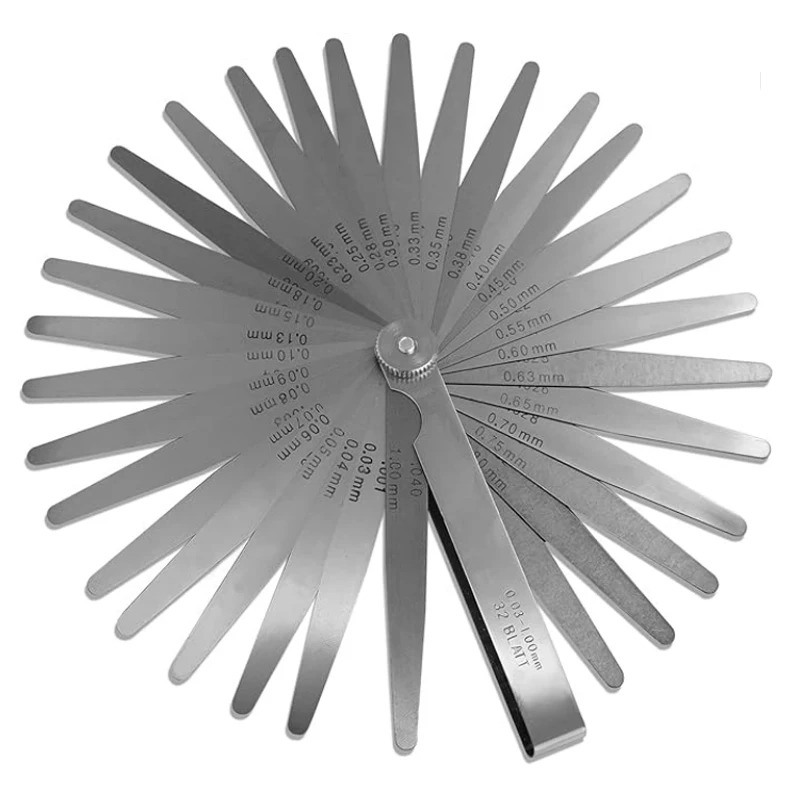Spurtar 32 Blades Feeler Gauges 0.001-0.04" (0.03-1.00mm) Tapered Feeler Gauge Set Stainless Steel Thickness Gauges Dual Marked