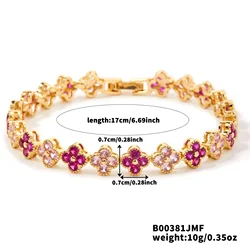 Colorful 18K Gold Plated Clover Bracelet with Shining Zircon - Cute & Edgy Fashion Jewelry Gift (White Rose Red - Gold)
